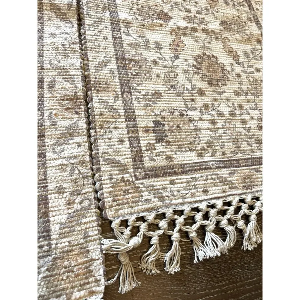 Jaipur Rugs Set 2 Woven Cotton Jute Floral Rug Neutral Knotted Fringe Two Sizes